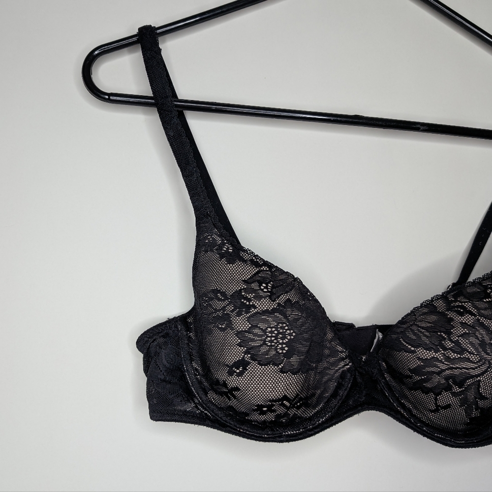 Victoria's Secret Women's Lined Demi Bra Tan with Black Floral Lace Size 34B - Picture 3 of 16